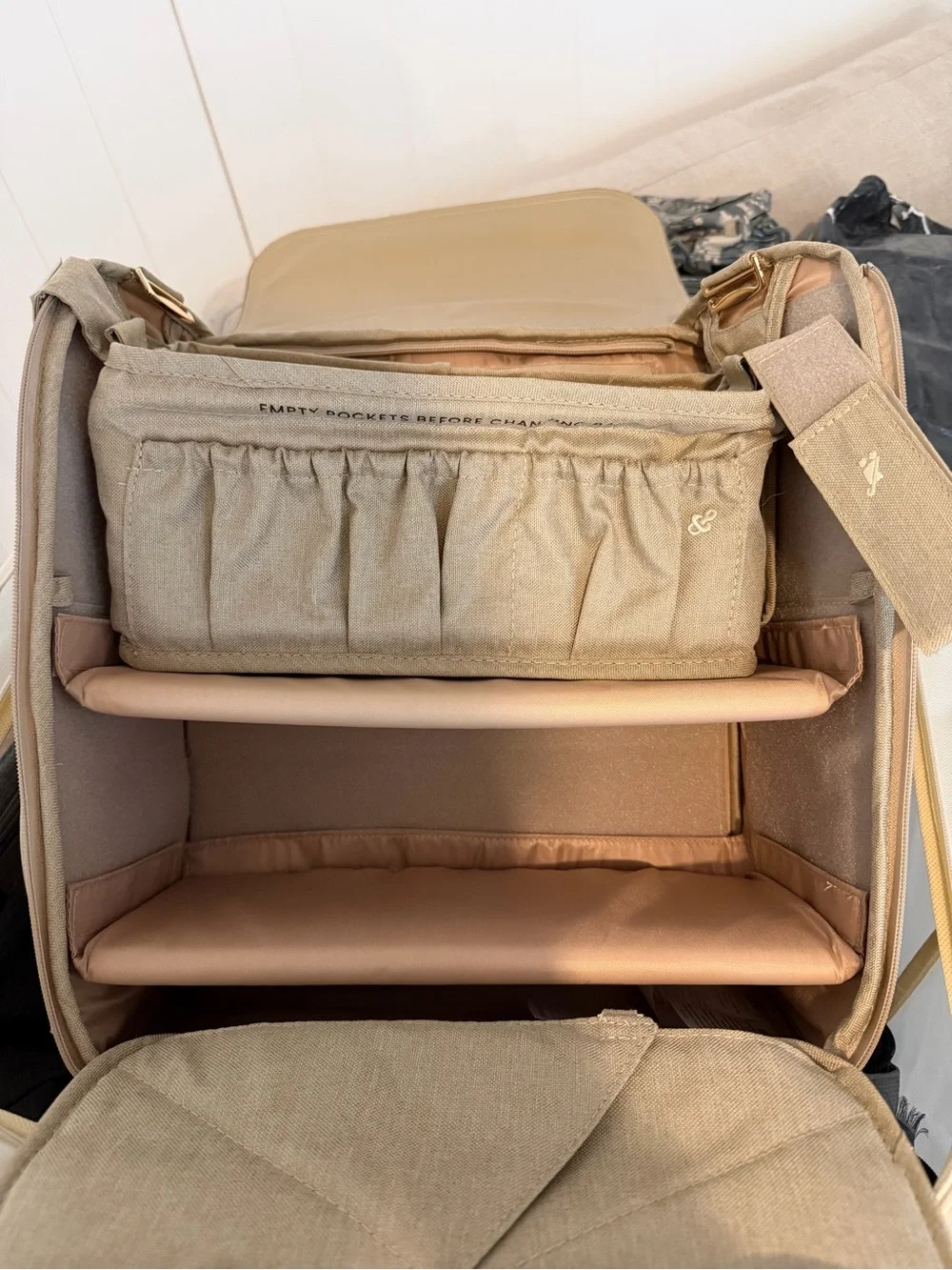 Neutral Beige Baby Backpack Bag with Logo